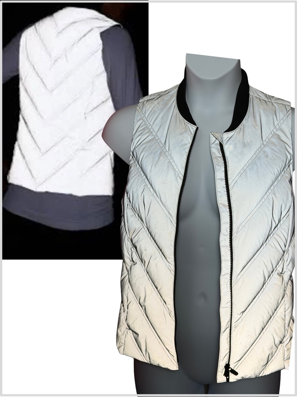 Small - Athleta - Inlet Reflective Down Vest - Silver Puffer